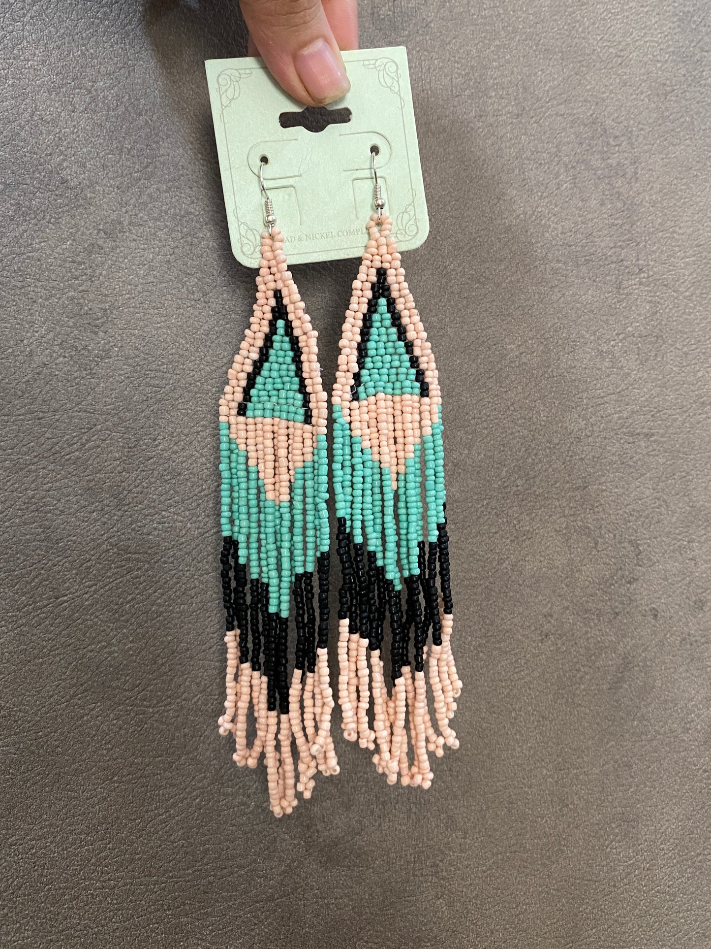 NUDE FRINGE BEADED TASSEL EARRINGS