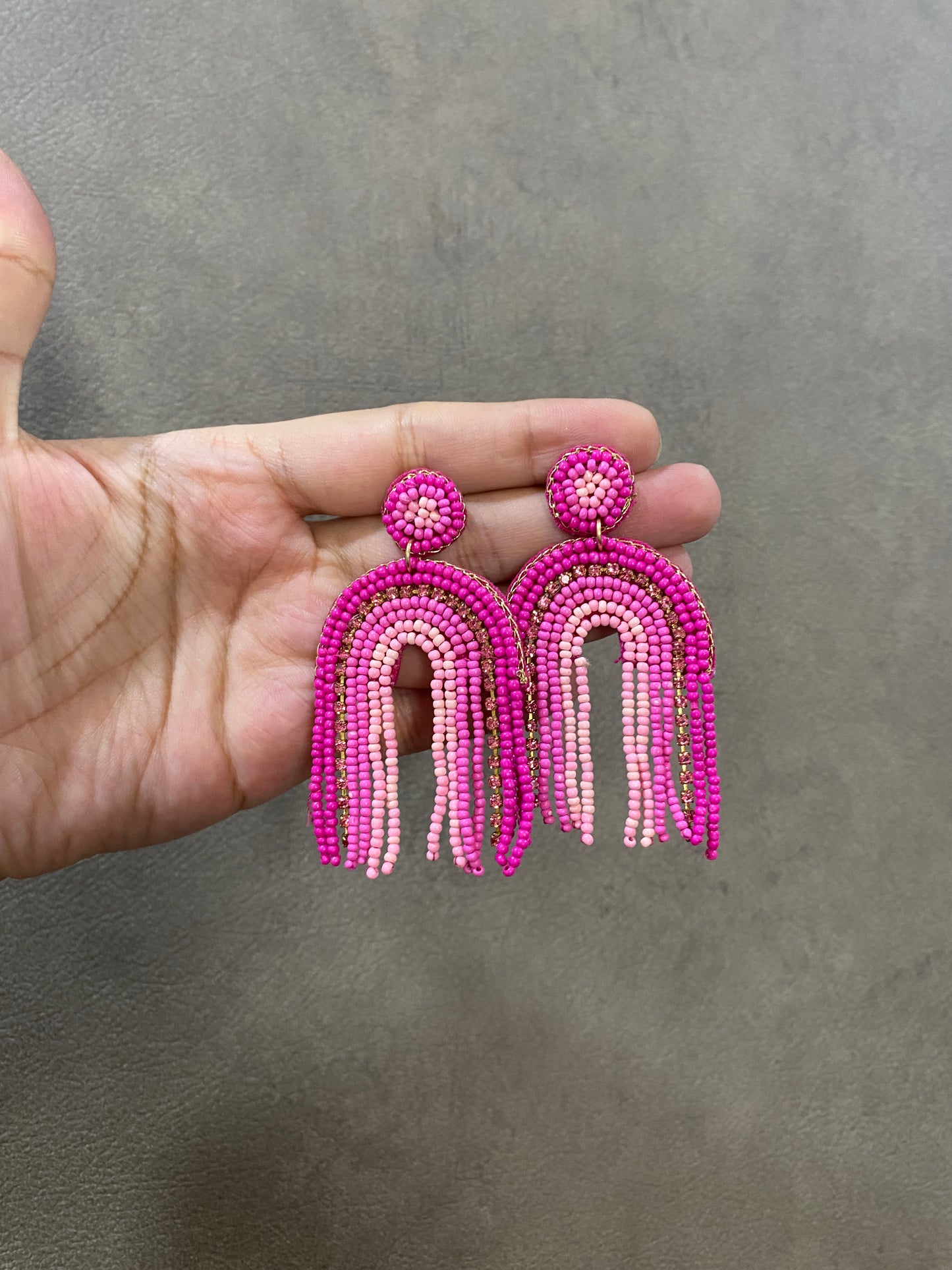 PINK RAINBOW FRINGE TASSEL EARRINGS