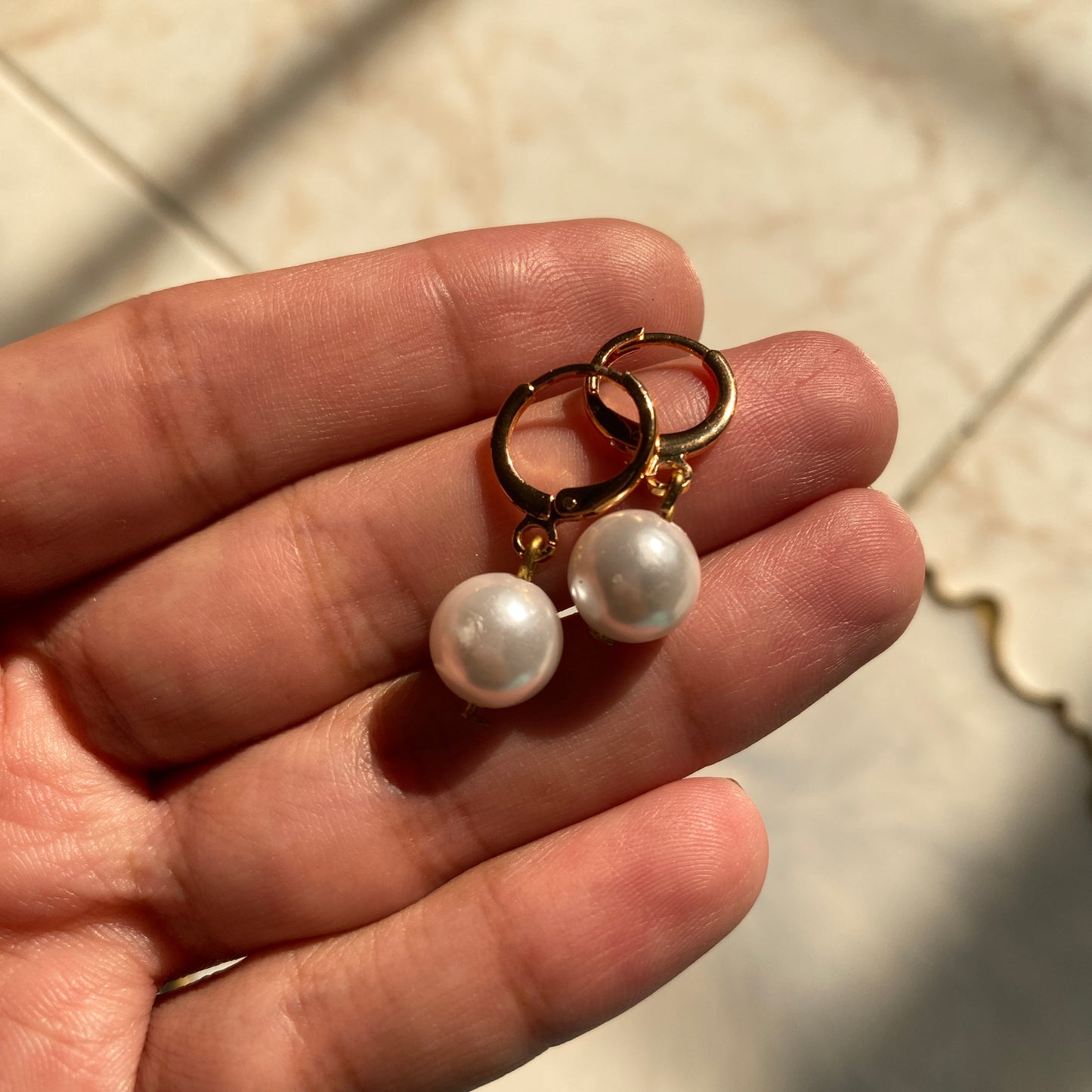 PEARL HUGGIE EARRINGS