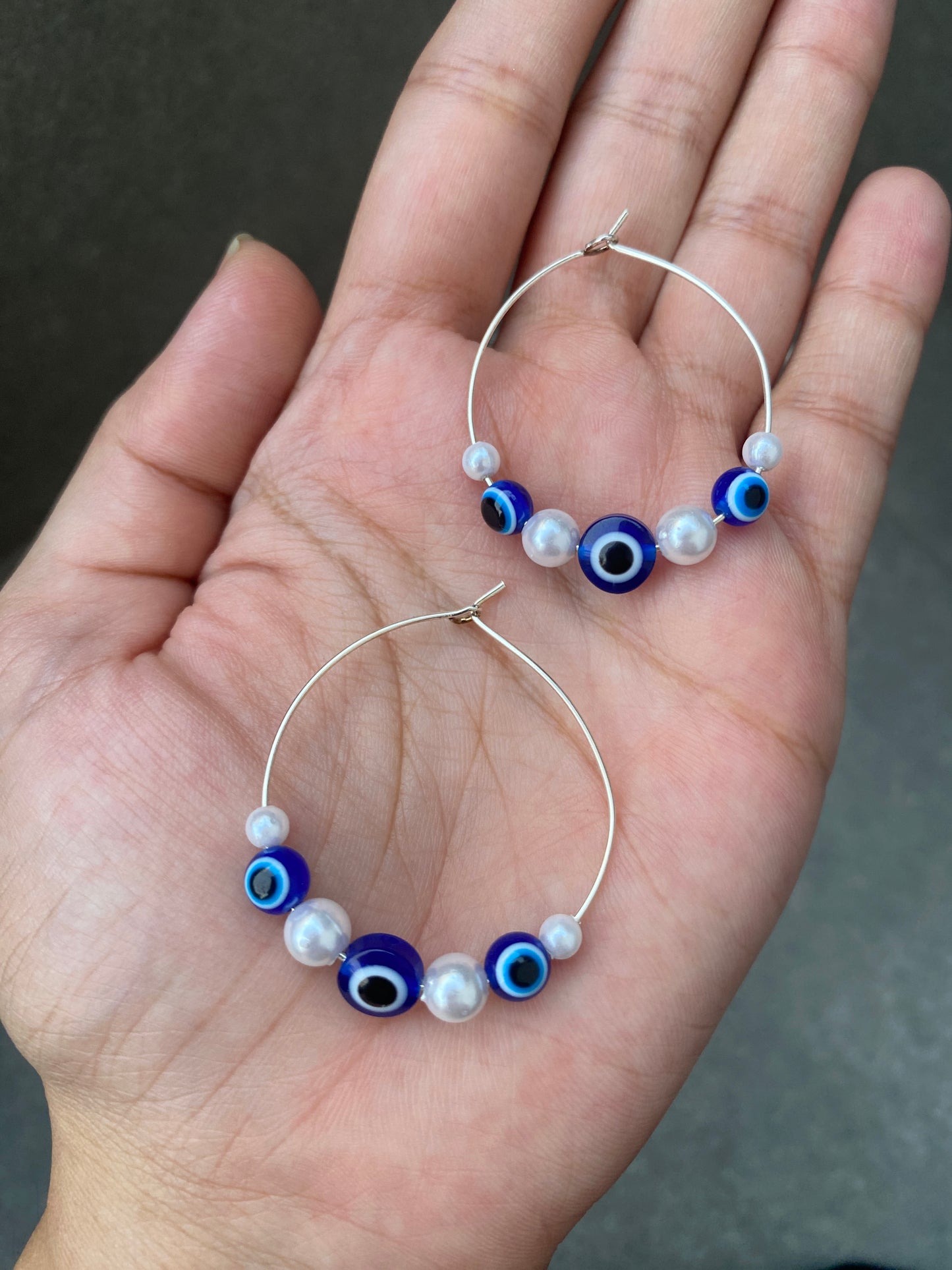EVIL EYE WITH PEARLS HOOP EARRINGS