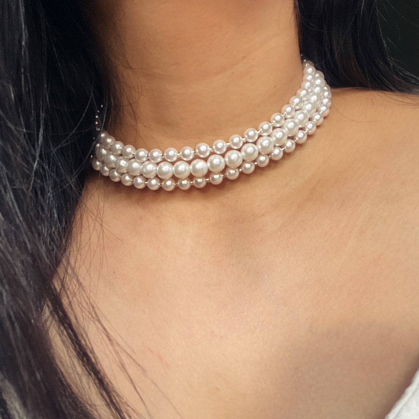 Three Layers Pearl Choker