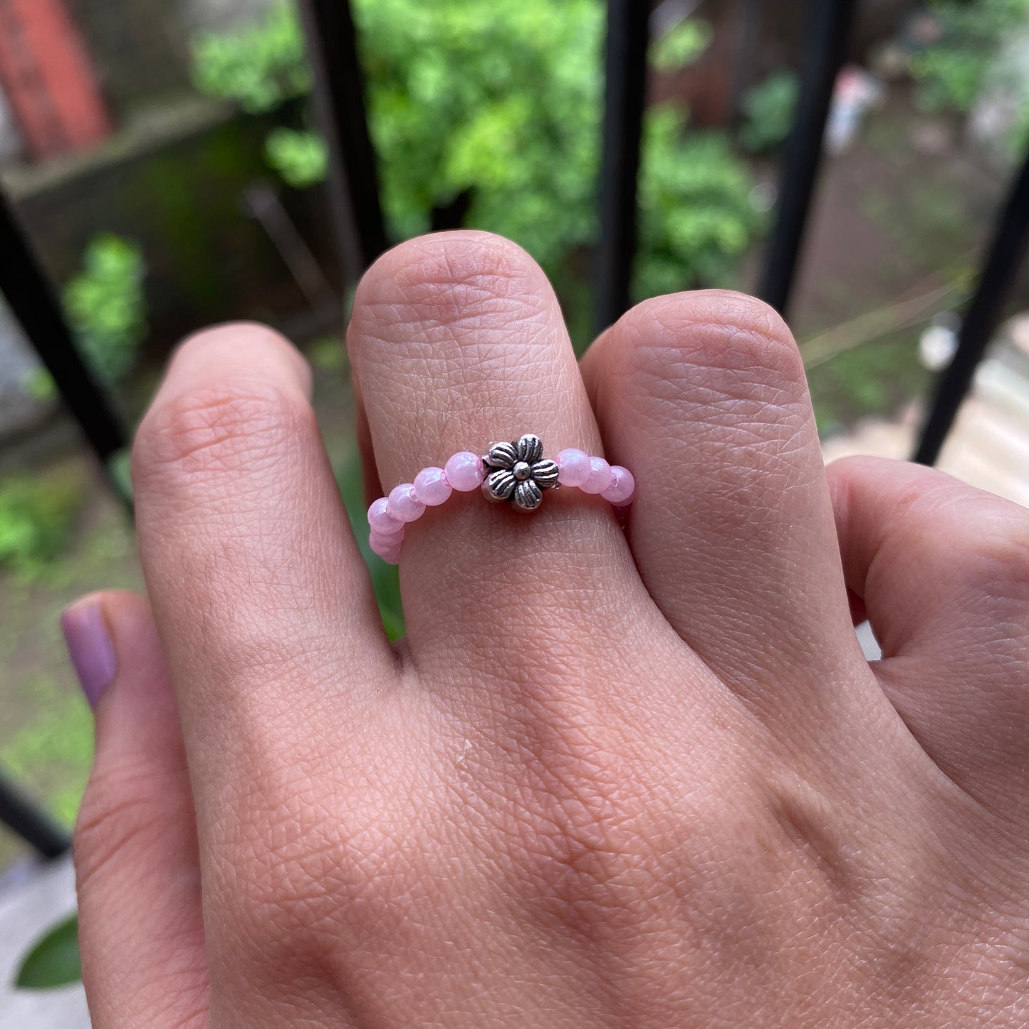 Pink Pearls Flower Ring