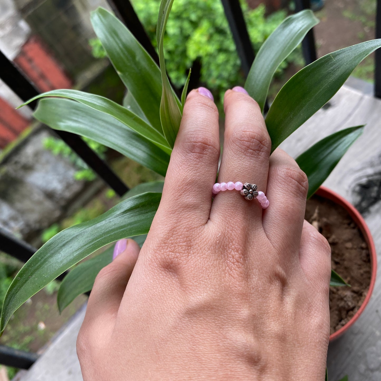 Pink Pearls Flower Ring