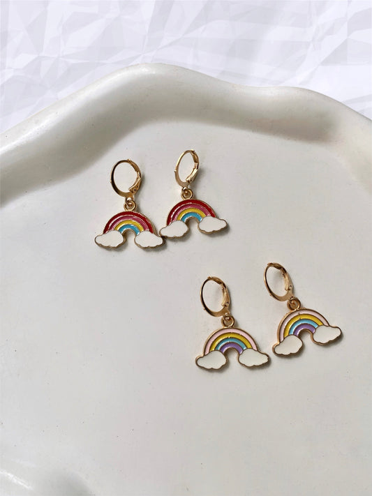 RAINBOW WITH CLOUDS HUGGIE EARRINGS