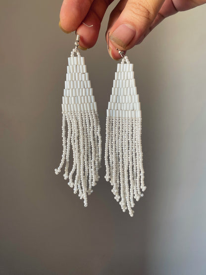 WHITE VELVET FRINGE TASSEL EARRINGS