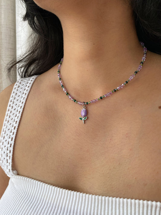 PURPLE TULIP CRYSTAL NECKLACE