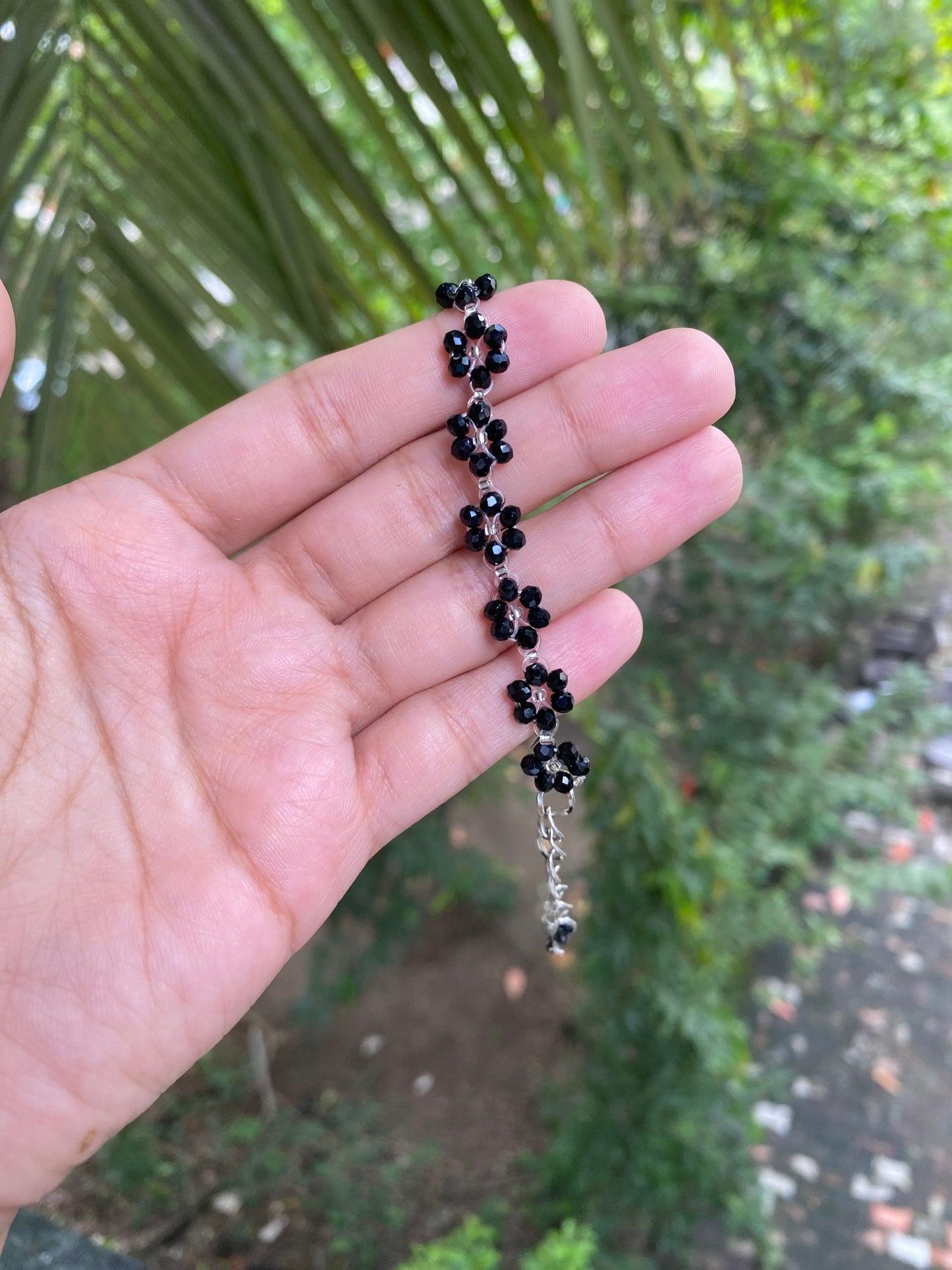 MIDNIGHT BLOOM - BLACK CRYSTAL FLOWER BRACELET