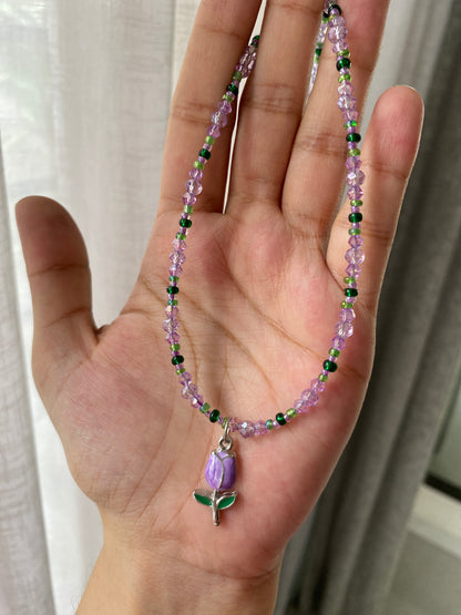 PURPLE TULIP CRYSTAL NECKLACE