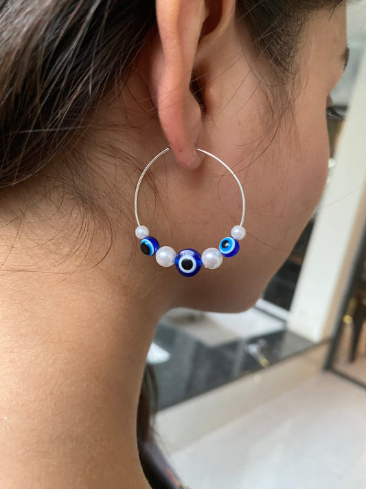 EVIL EYE WITH PEARLS HOOP EARRINGS