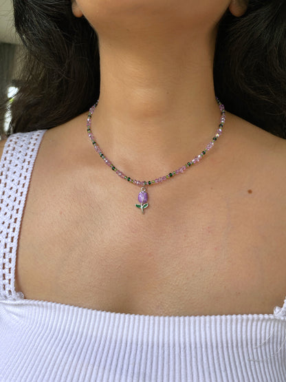 PURPLE TULIP CRYSTAL NECKLACE