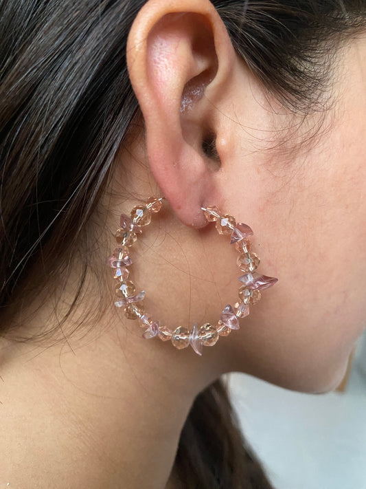 NUDE CRYSTAL HOOP EARRINGS