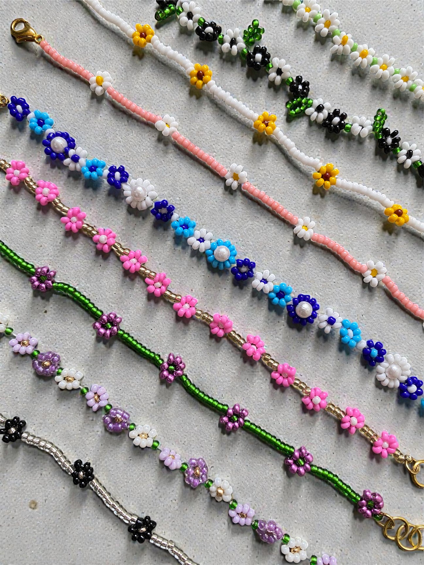 BEADED FLOWER DESIGNS - BRACELET - NECKLACE - ANKLET