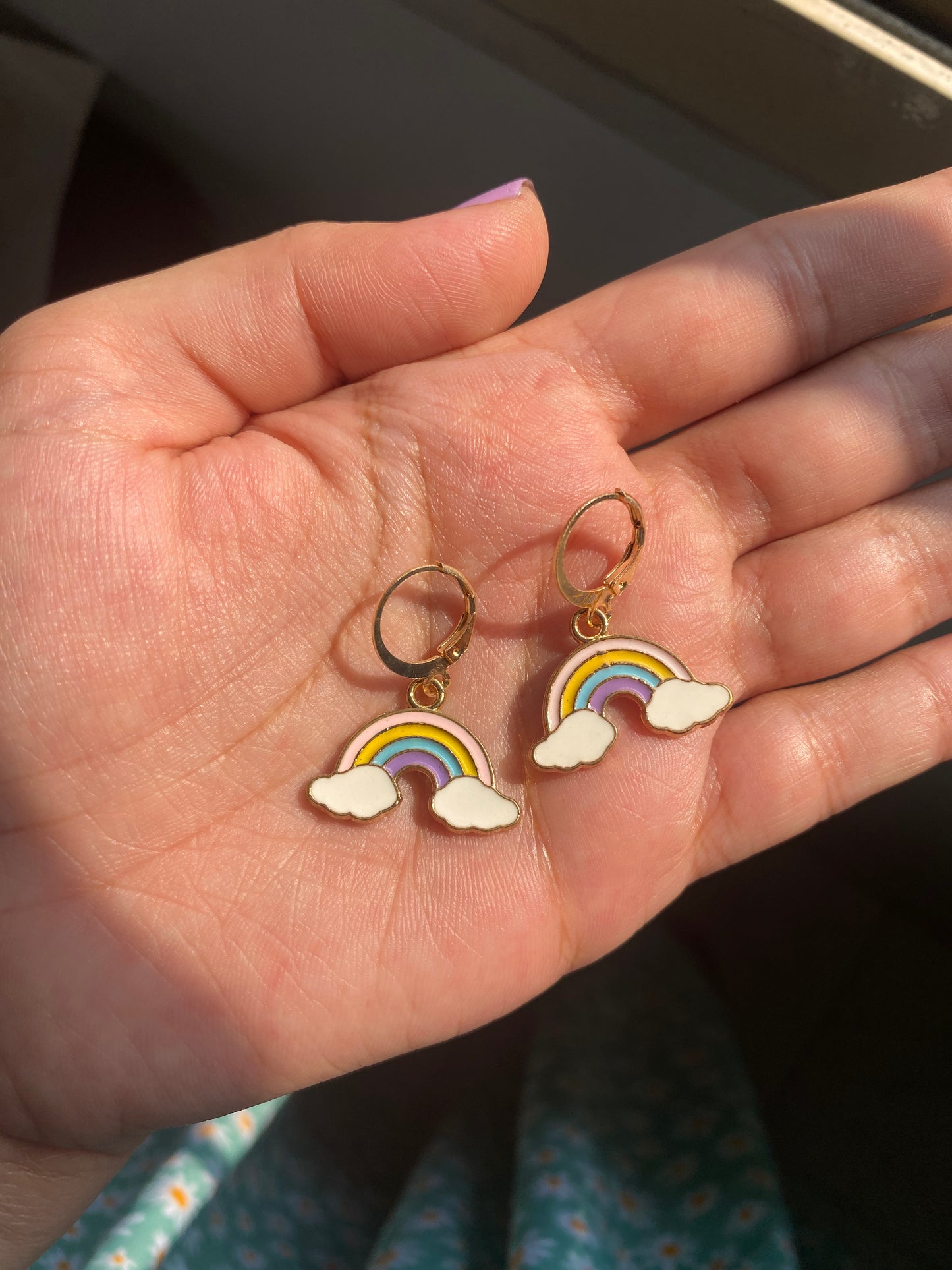 RAINBOW WITH CLOUDS HUGGIE EARRINGS