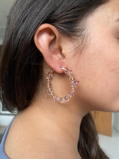 NUDE CRYSTAL HOOP EARRINGS