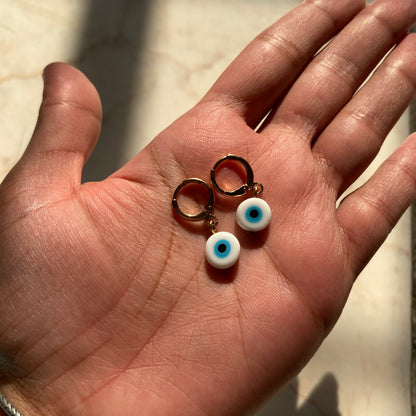 WHITE EVIL EYE EARRINGS