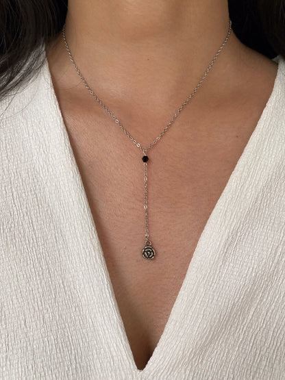 DEEP NECK SILVER ROSE NECKLACE