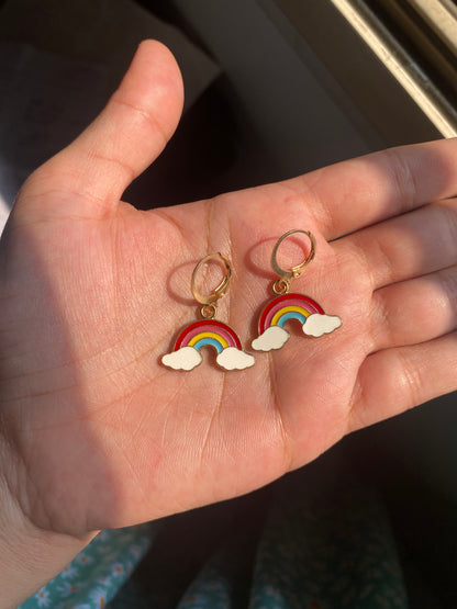 RAINBOW WITH CLOUDS HUGGIE EARRINGS