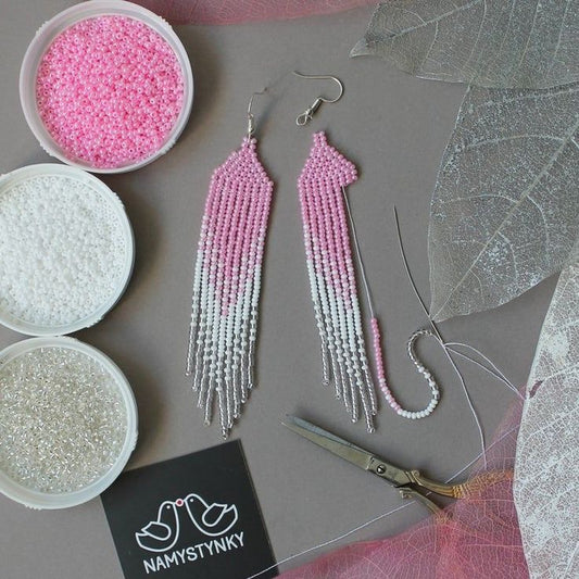 PINK FEATHER FRINGE TASSEL EARRINGS