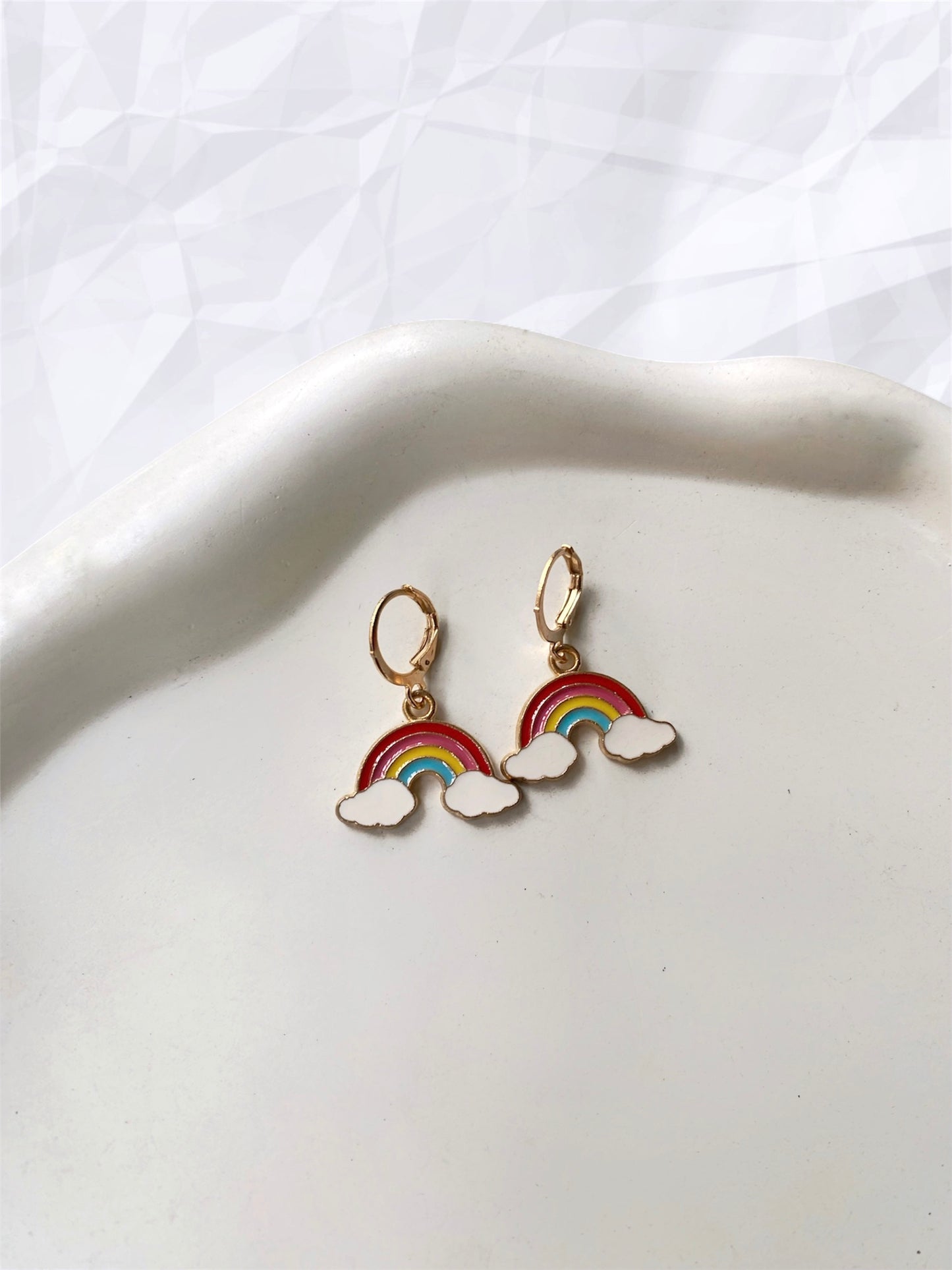 RAINBOW WITH CLOUDS HUGGIE EARRINGS