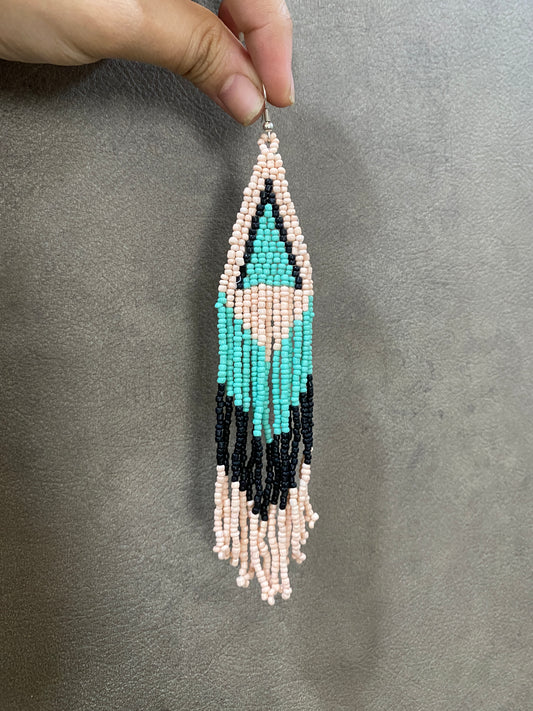 NUDE FRINGE BEADED TASSEL EARRINGS