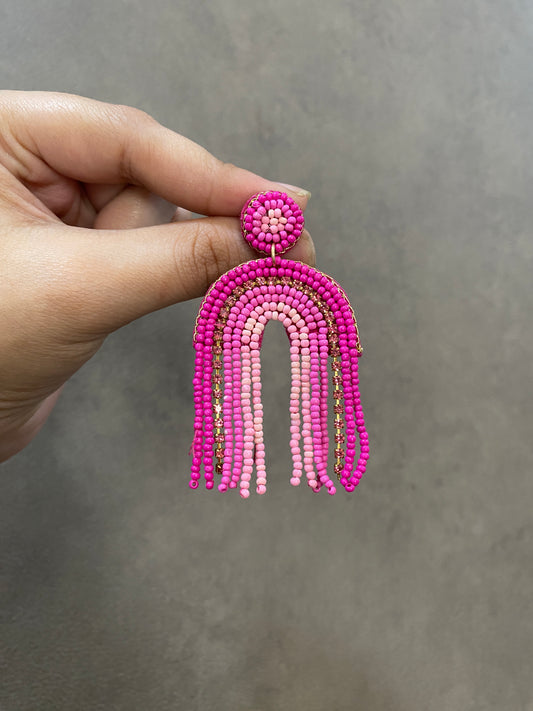 PINK RAINBOW FRINGE TASSEL EARRINGS