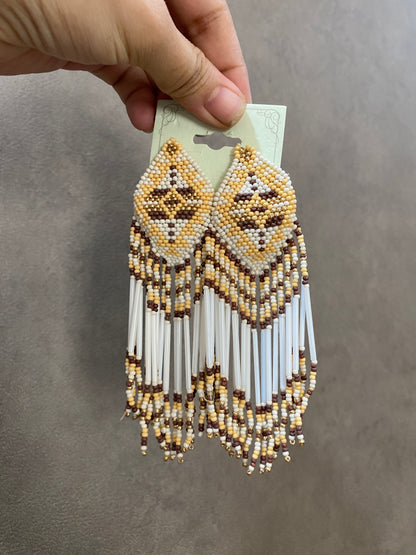 BEIGE TONED FRINGE TASSEL EARRINGS