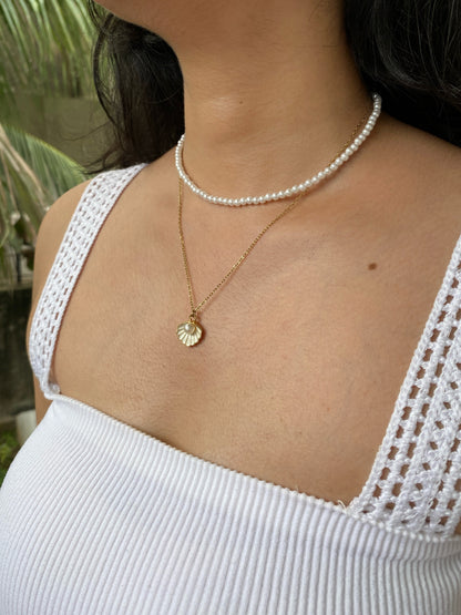 DOUBLE LAYER WHITE PEARL-SHELL NECKLACE