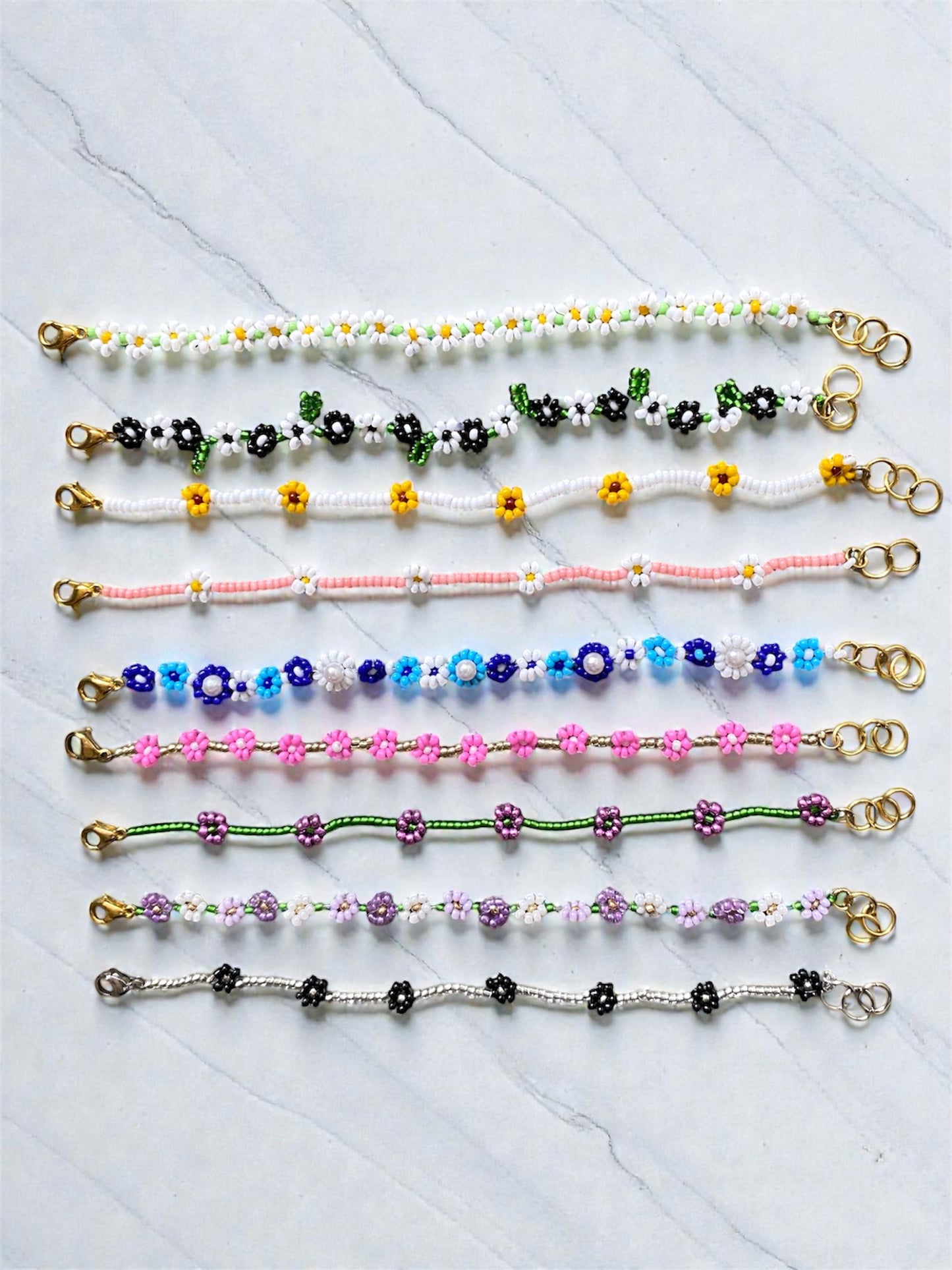 BEADED FLOWER DESIGNS - BRACELET - NECKLACE - ANKLET