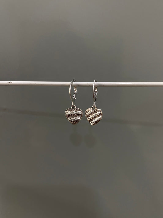 SILVER HEART HUGGIE EARRINGS