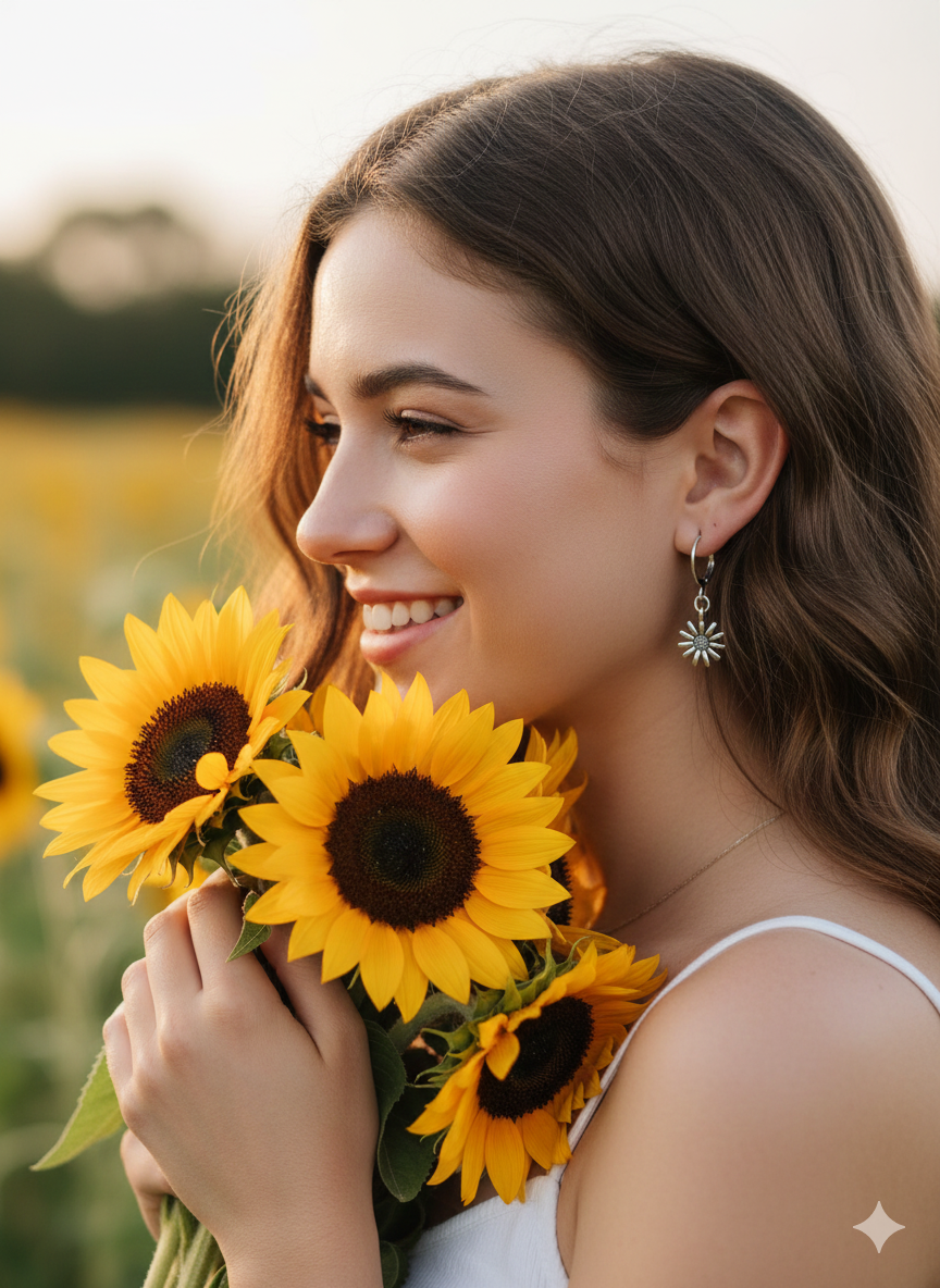 SILVER SUNFLOWER EARRINGS