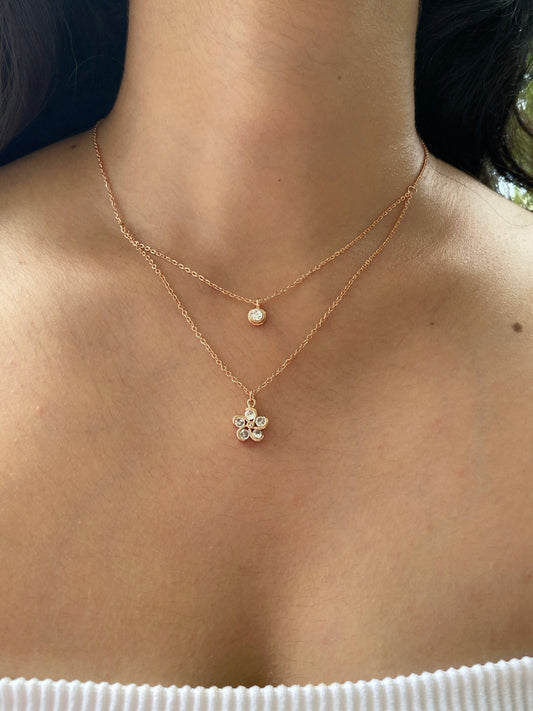 ROSEGOLD PERIWINKLE FLOWER DOUBLE LAYER NECKLACE