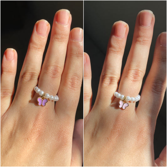 HANGING BUTTERFLY PEARL RING