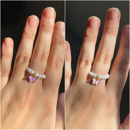 HANGING BUTTERFLY PEARL RING