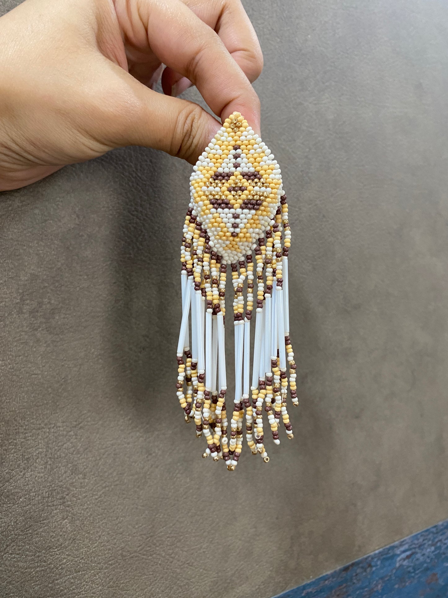 BEIGE TONED FRINGE TASSEL EARRINGS