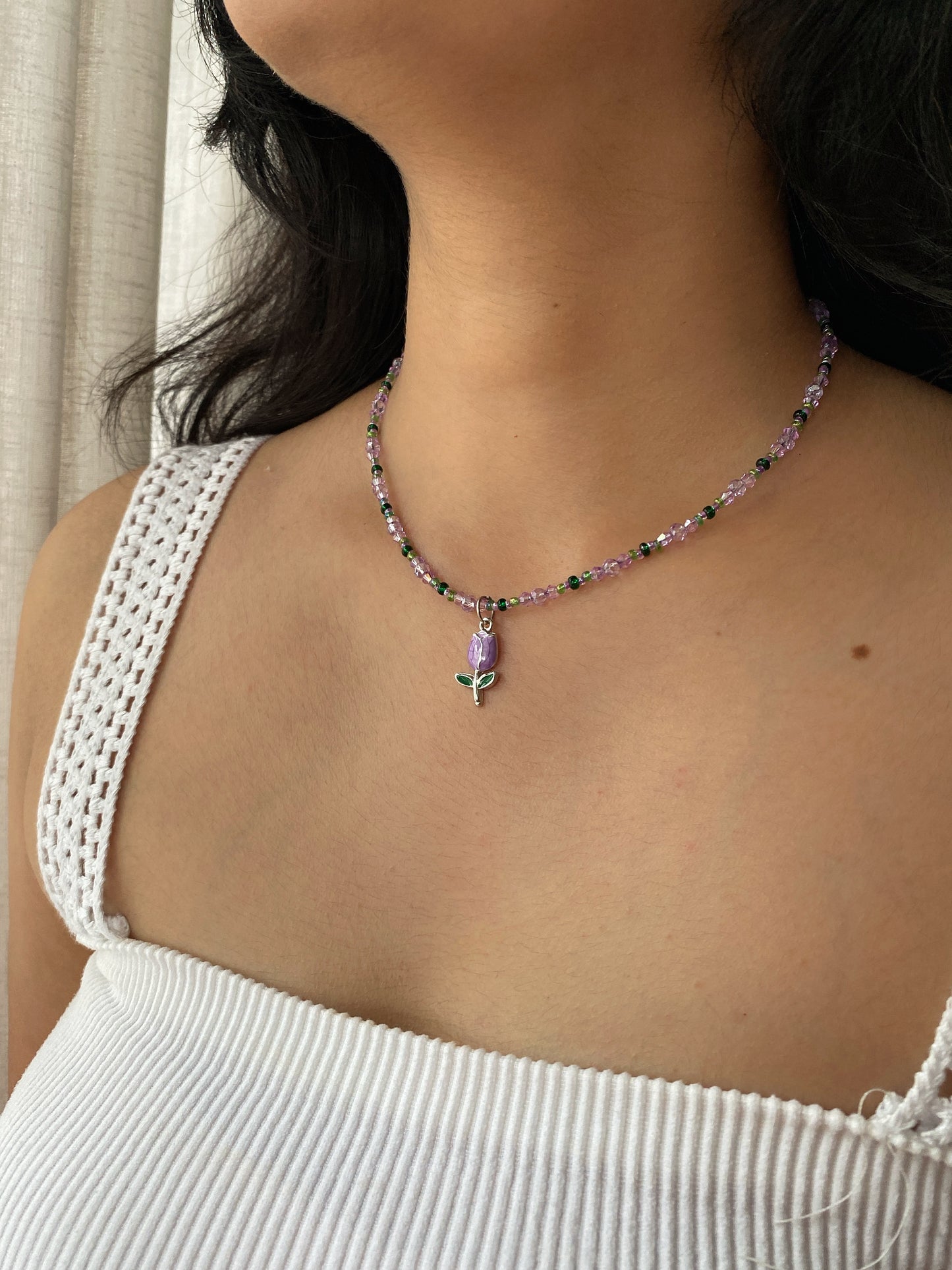 PURPLE TULIP CRYSTAL NECKLACE