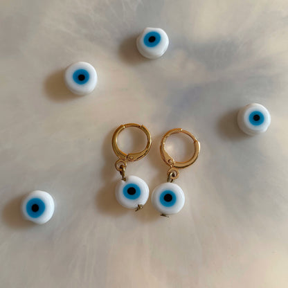 WHITE EVIL EYE EARRINGS