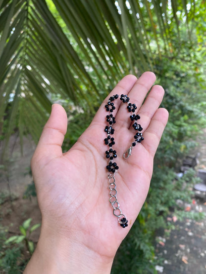 MIDNIGHT BLOOM - BLACK CRYSTAL FLOWER BRACELET