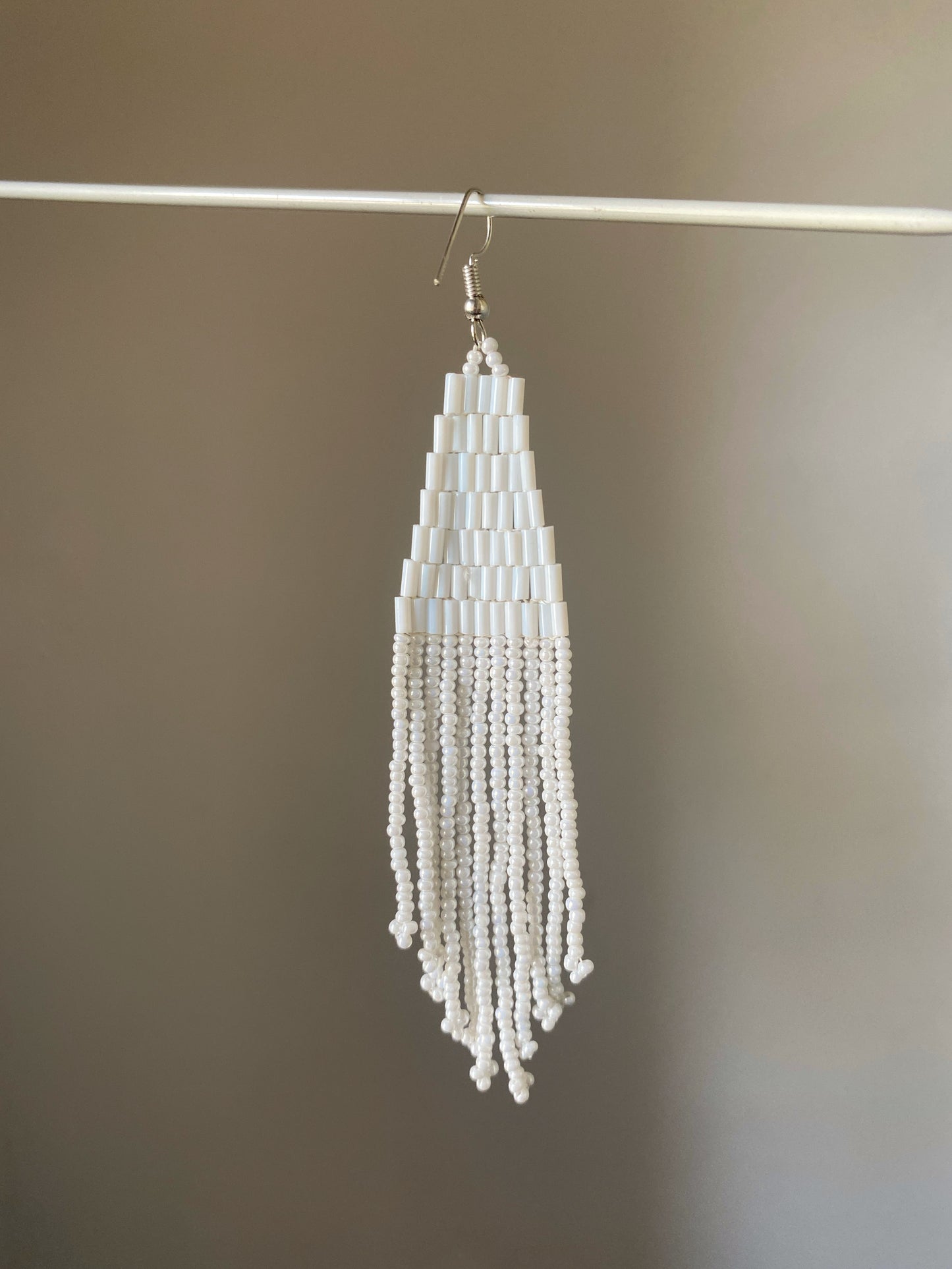 WHITE VELVET FRINGE TASSEL EARRINGS