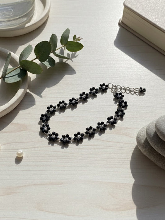 MIDNIGHT BLOOM - BLACK CRYSTAL FLOWER BRACELET