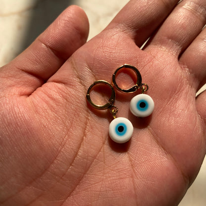 WHITE EVIL EYE EARRINGS