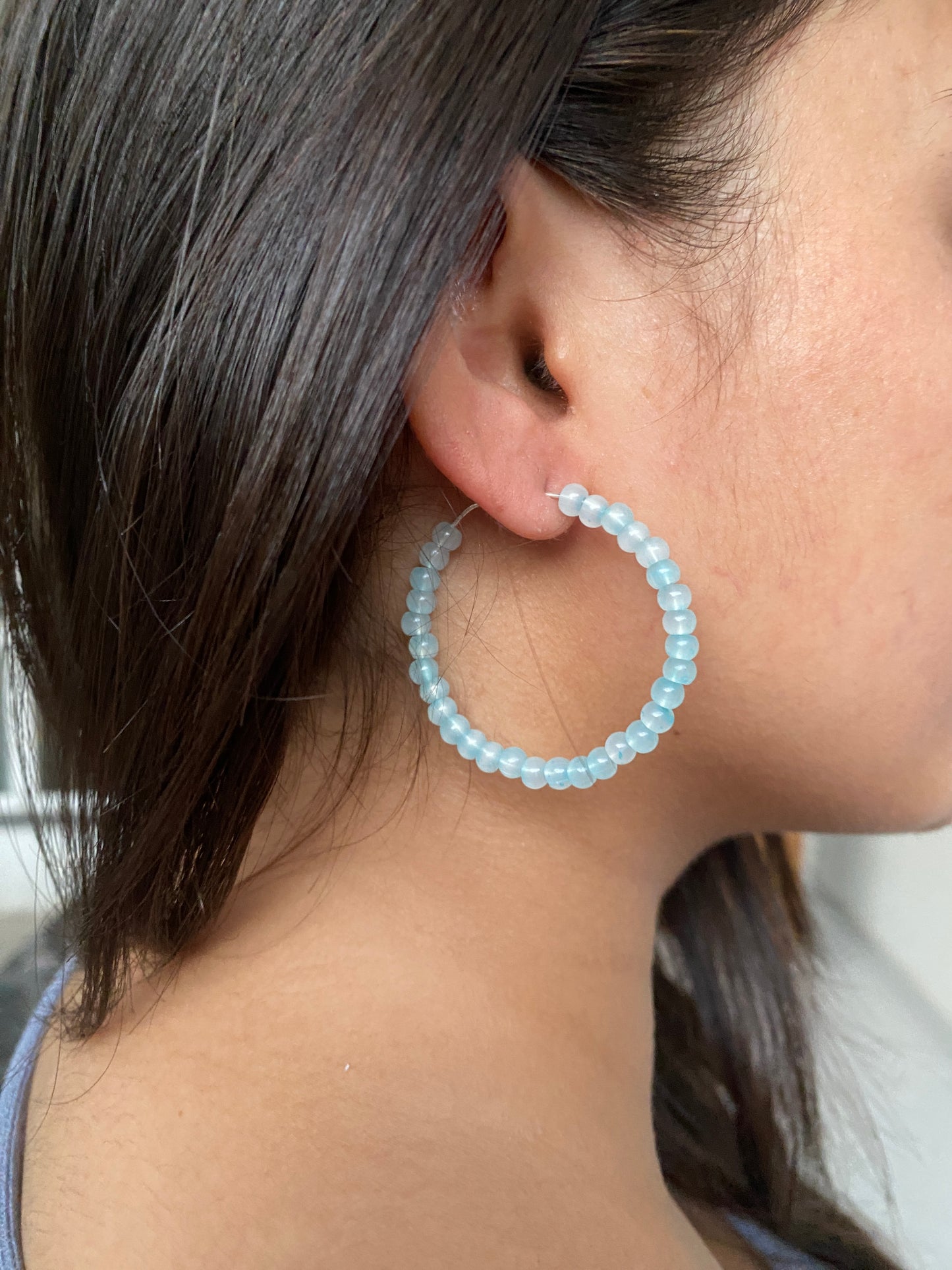 WATER SHINE SKY BLUE PEARLS HOOP EARRINGS