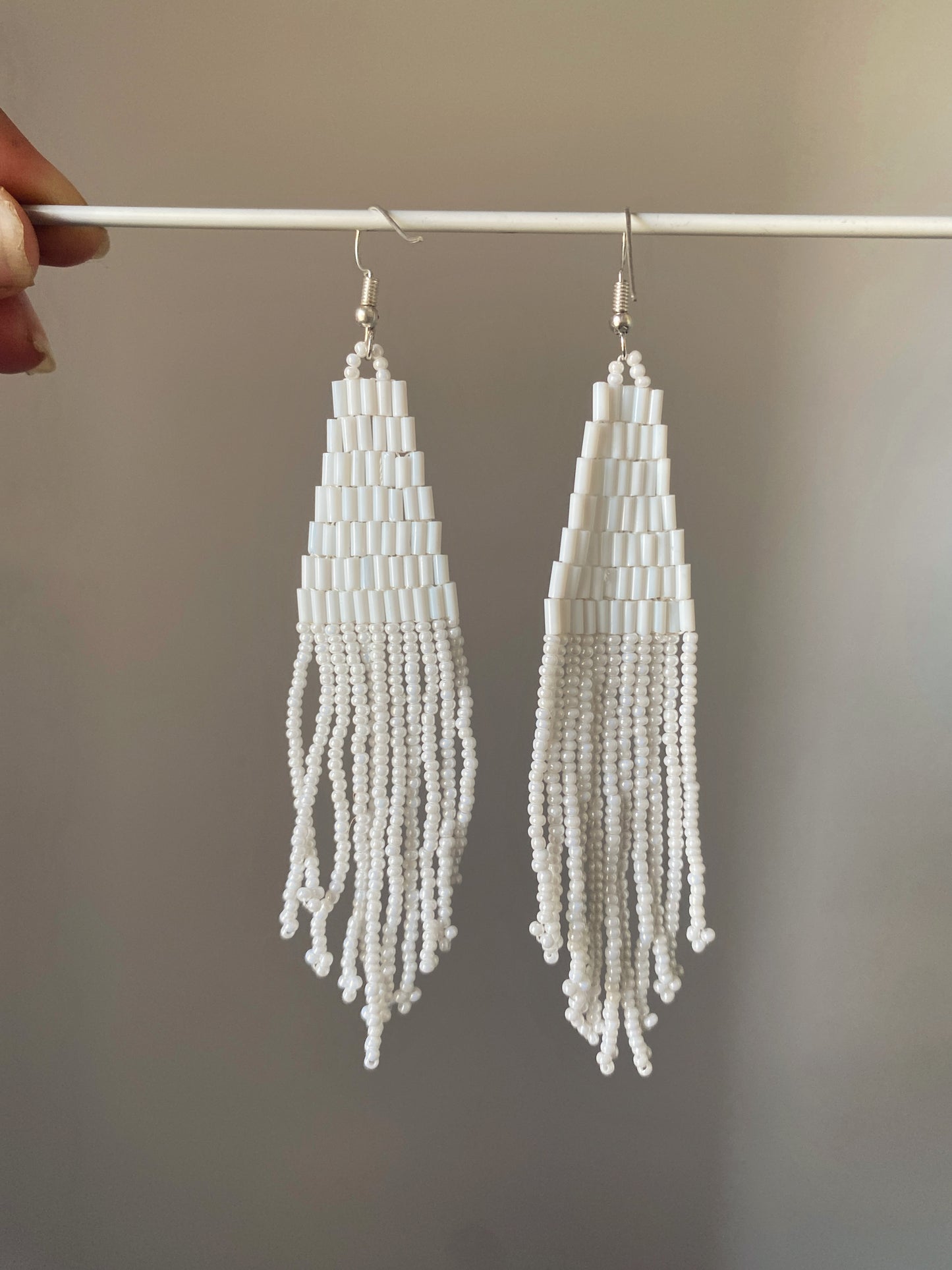 WHITE VELVET FRINGE TASSEL EARRINGS