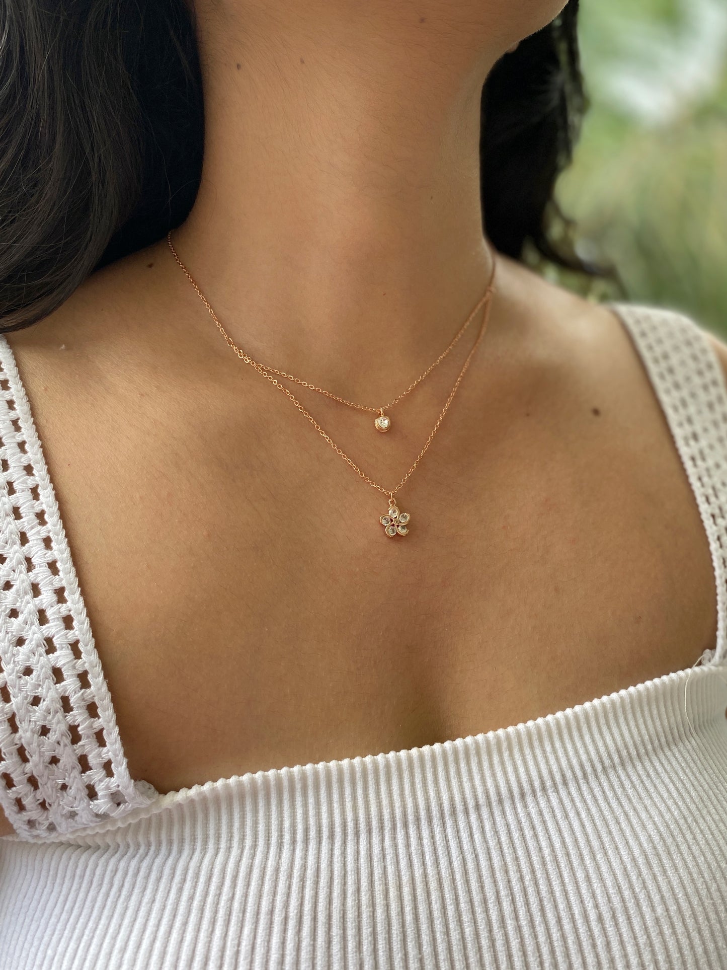 ROSEGOLD PERIWINKLE FLOWER DOUBLE LAYER NECKLACE