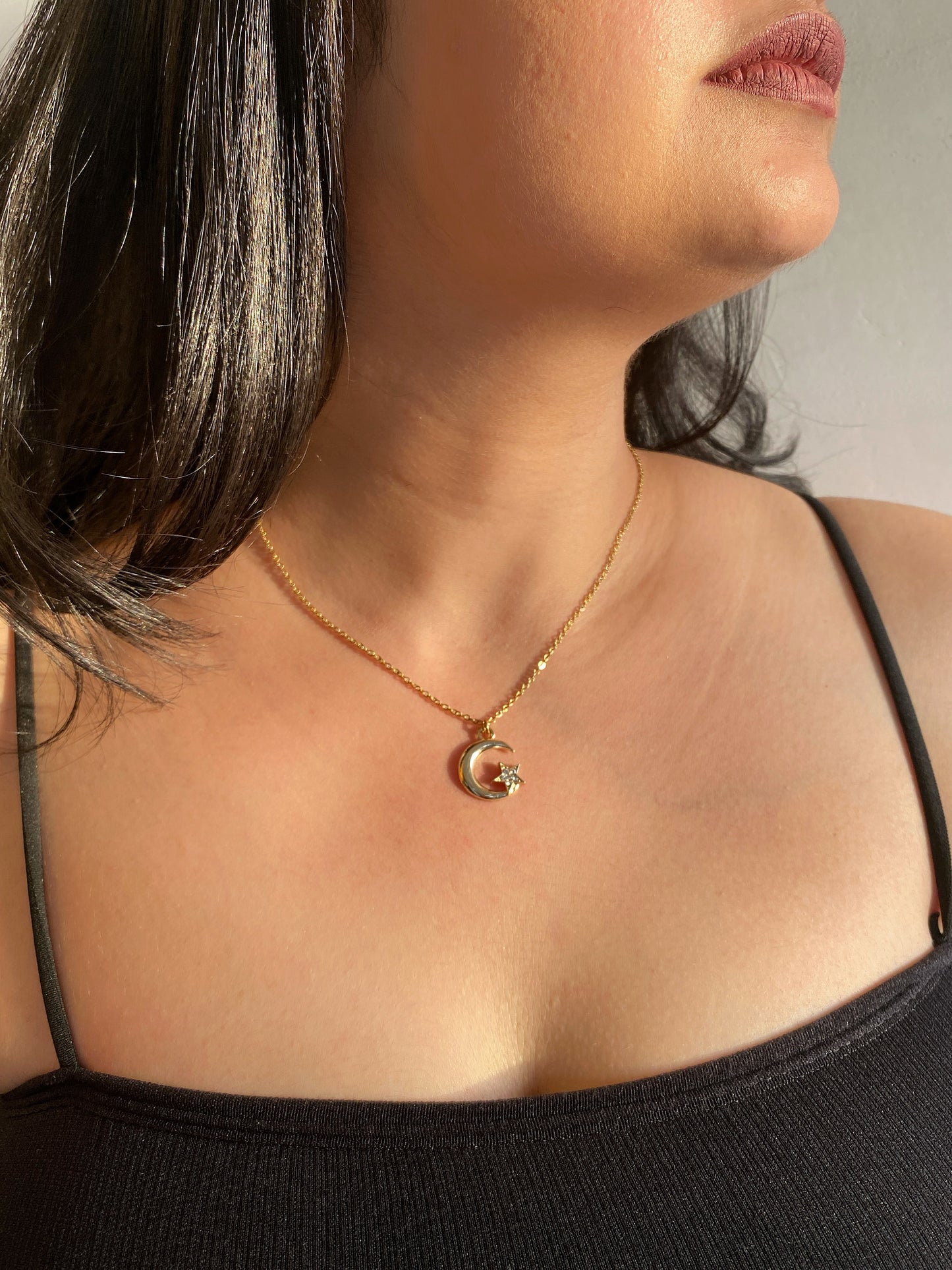 CRESCENT MOON WITH A LITTLE STAR - NECKLACE