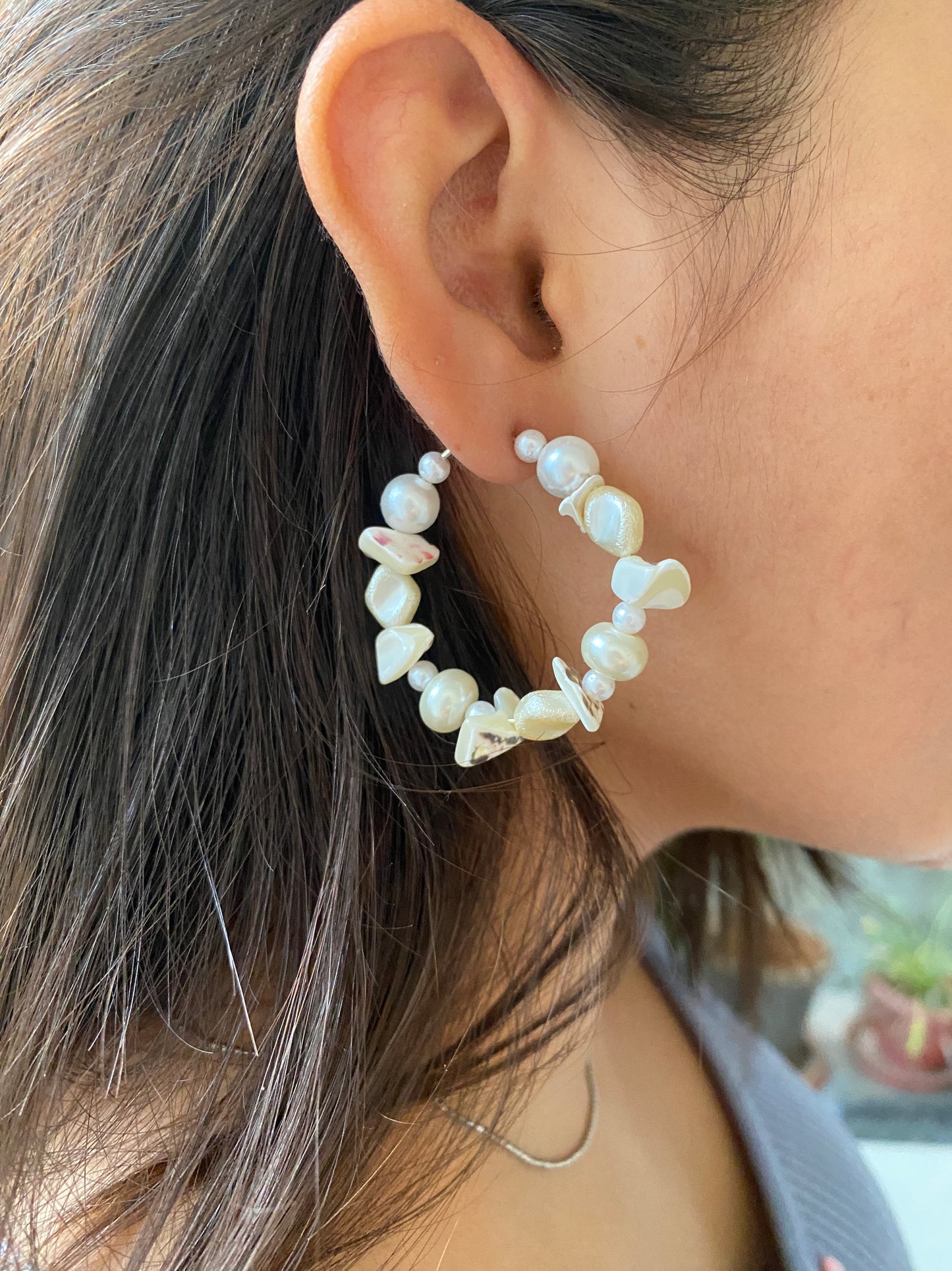 BOHO SHELL PEARL HOOP EARRINGS