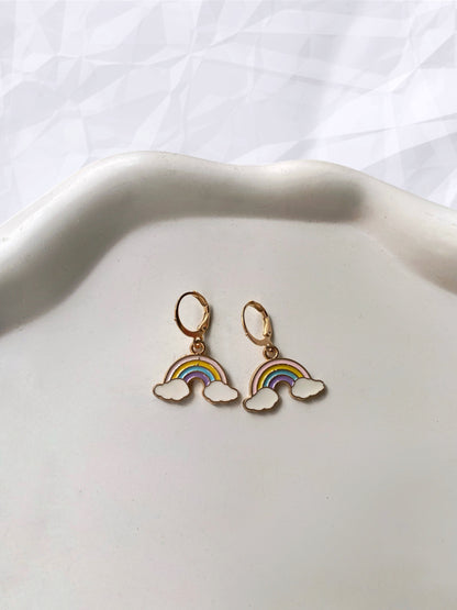 RAINBOW WITH CLOUDS HUGGIE EARRINGS