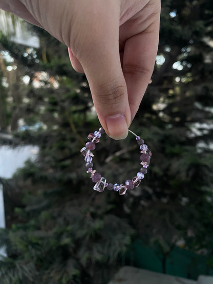 PURPLE AND GREY CRYSTAL HOOP EARRINGS