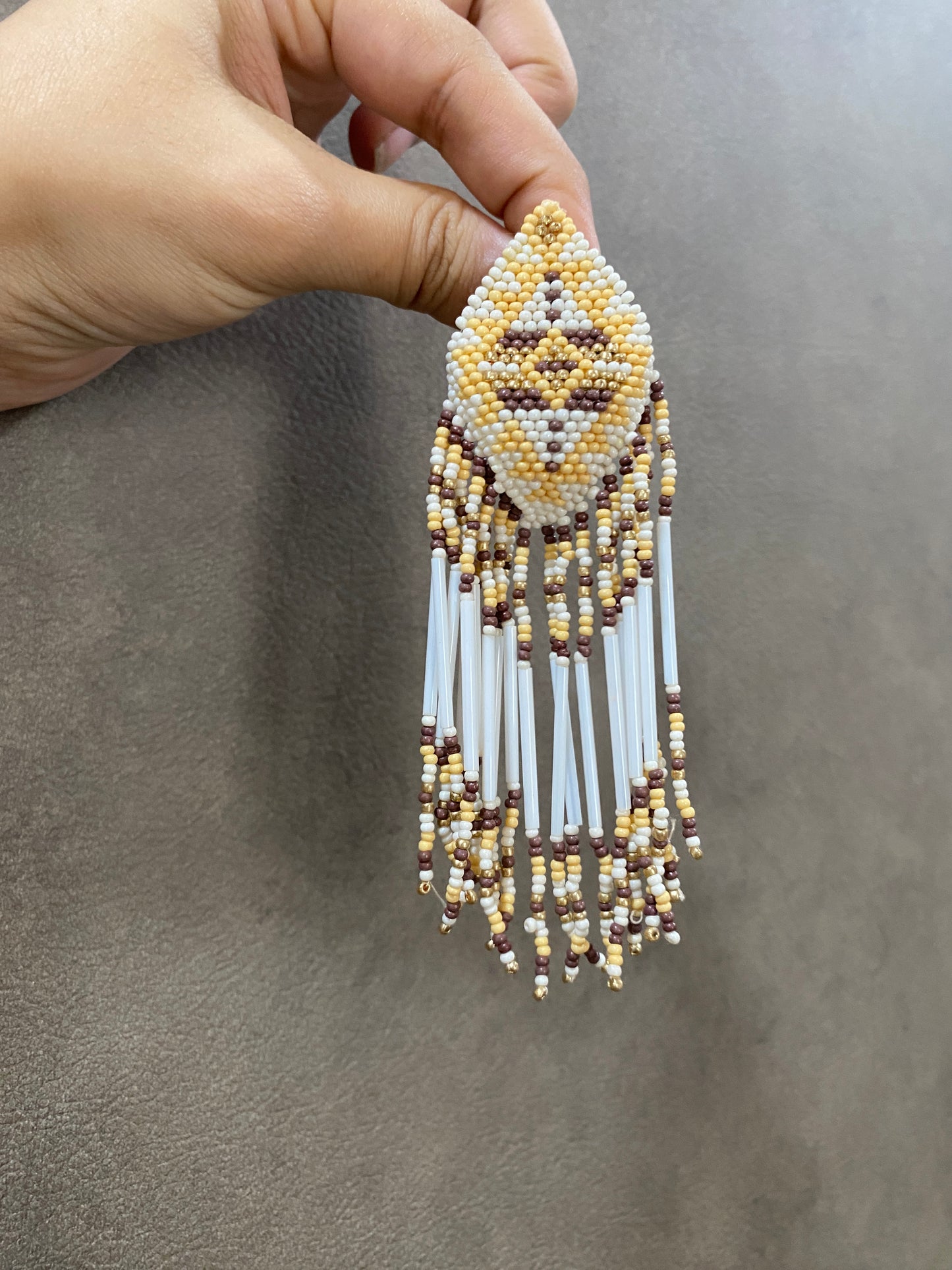 BEIGE TONED FRINGE TASSEL EARRINGS