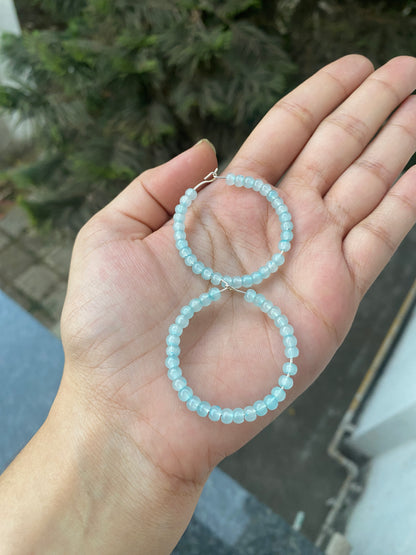 WATER SHINE SKY BLUE PEARLS HOOP EARRINGS