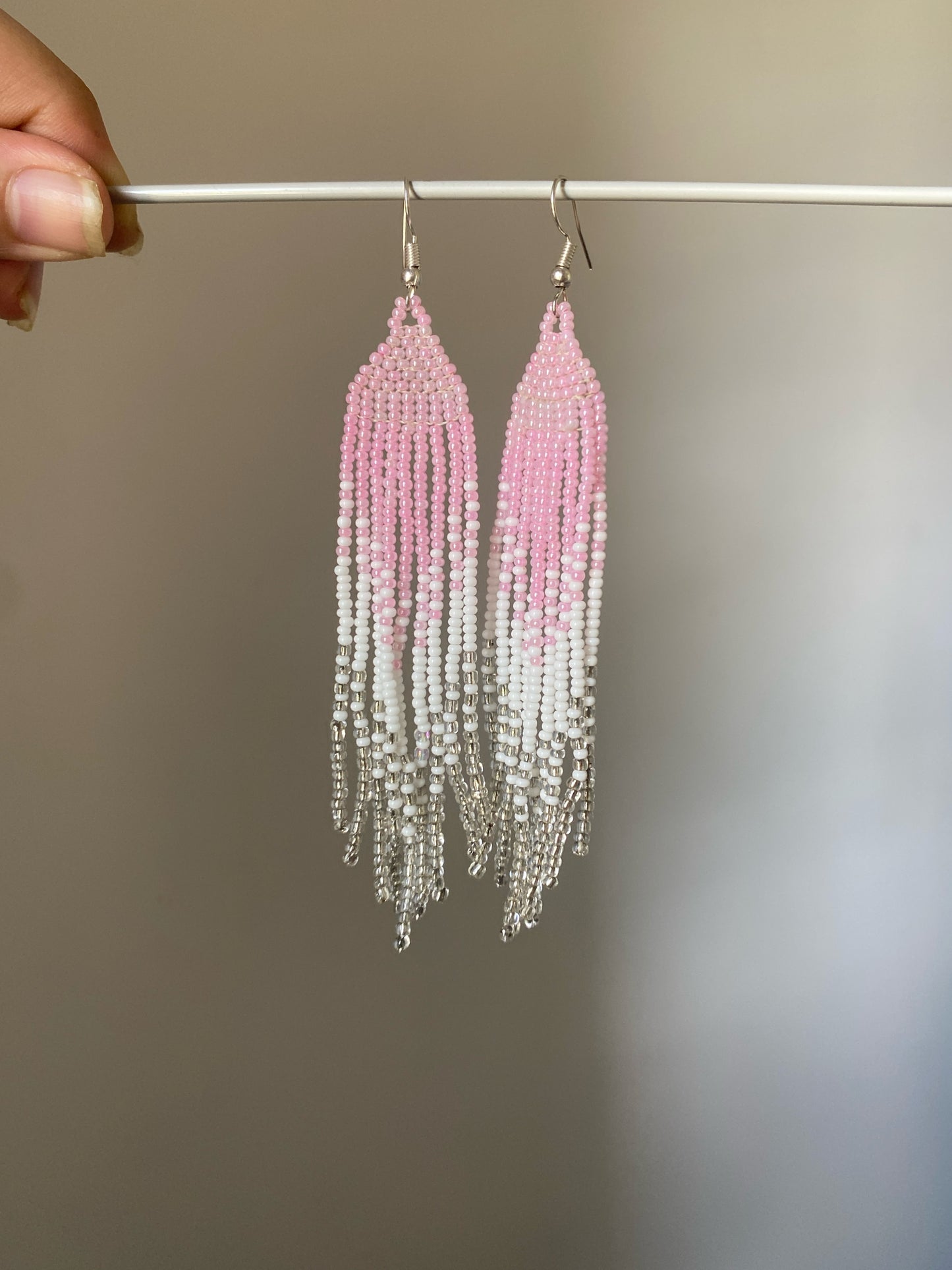 PINK FEATHER FRINGE TASSEL EARRINGS